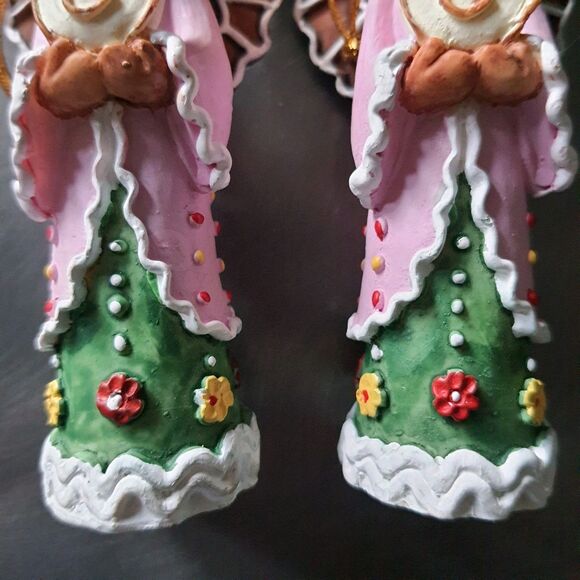 Vintage Lot Of 5 Angel Christmas Tree Ornaments Gingerbread Crochet Kneeling - Picture 9 of 11